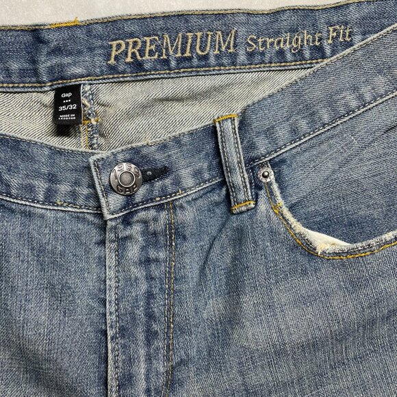 Gap Mens Denim Blue Mid Rise Distressed Premium Straight Fit Jeans Size 35/32 - Picture 6 of 10